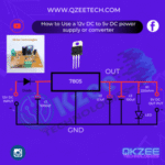 DIY 12V to 5V DC converter circuit using 7805 IC with capacitors and LED test load – perfect for Arduino and student projects