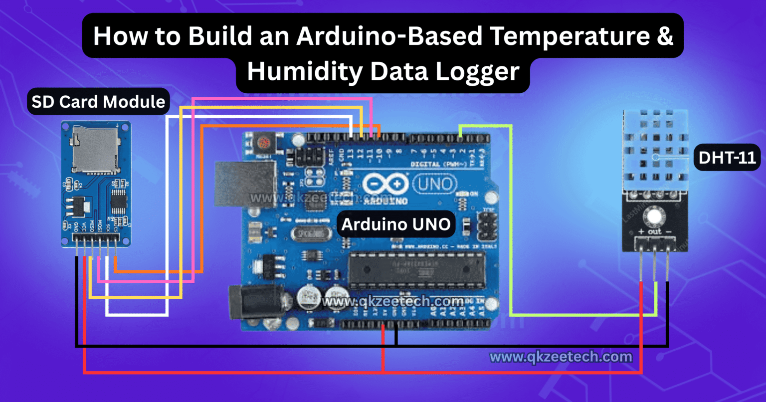 Arduino Uno with DHT11 and SD card module wiring