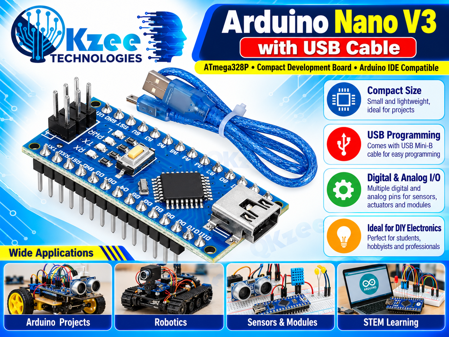 Arduino Nano V3 ATmega328P with USB Cable