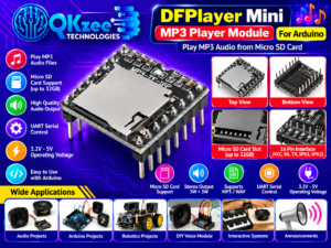 DFPlayer Mini MP3 player module for Arduino with micro SD card slot