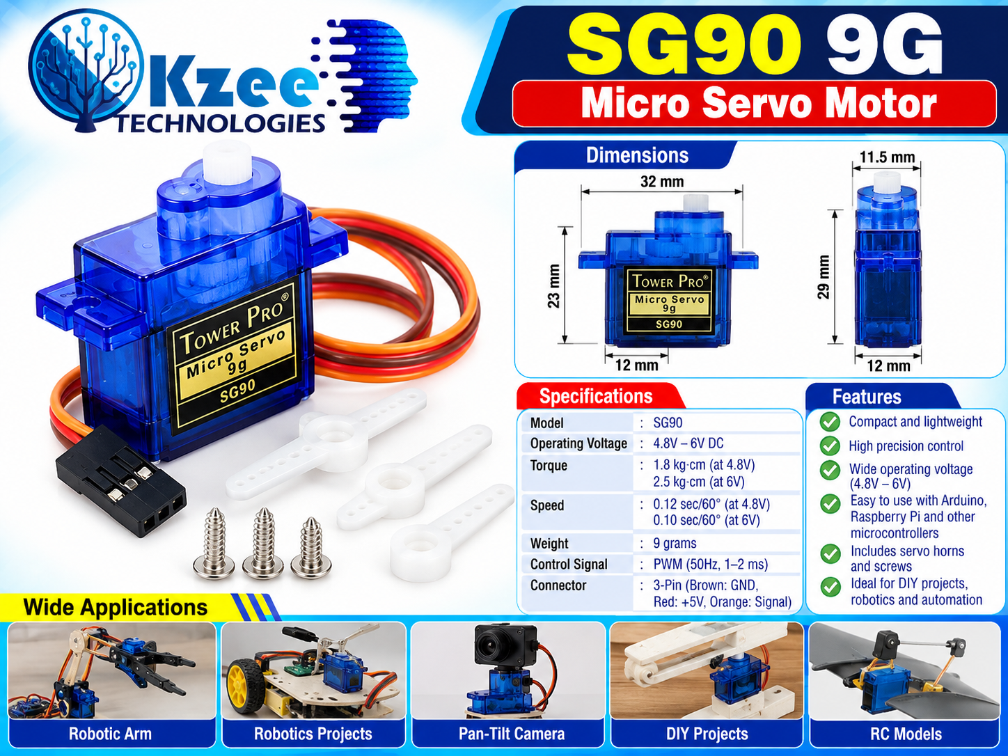SG90 9G Micro Servo Motor for Arduino