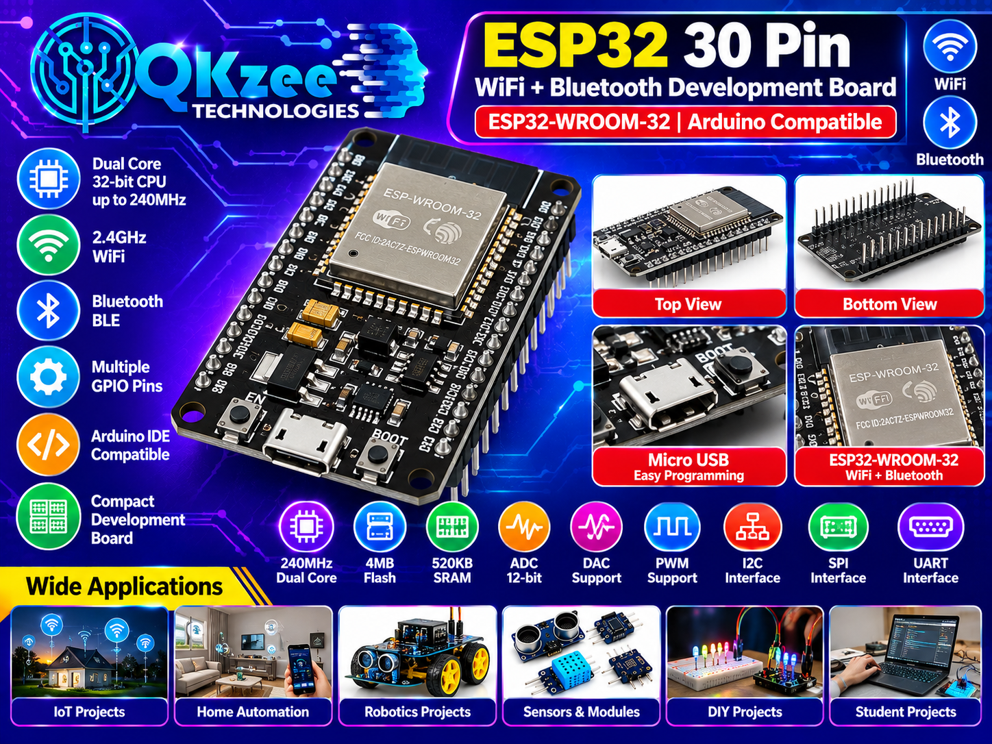 ESP32 30 Pin WiFi Bluetooth Development Board
