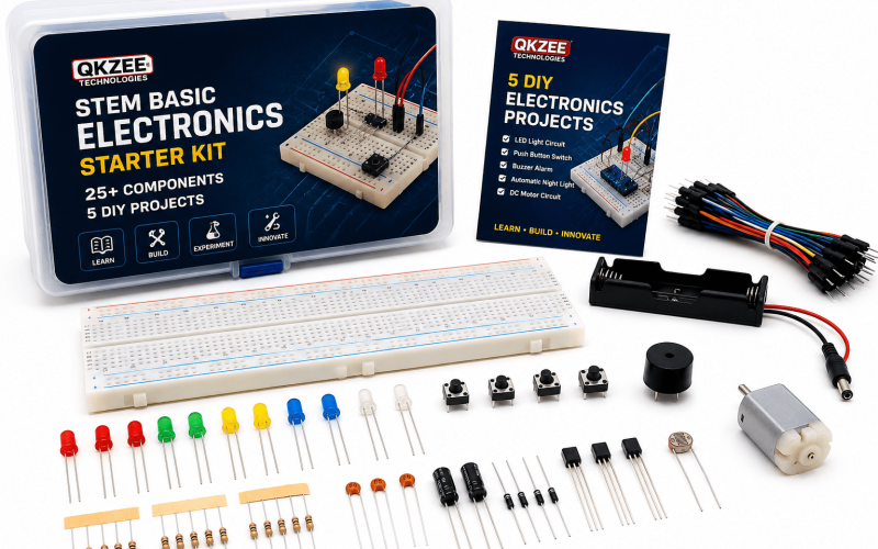 QKZEE STEM Basic Electronics Starter Kit with Breadboard, LEDs, Resistors, Capacitors, Diodes and Transistors for Kids in Pakistan
